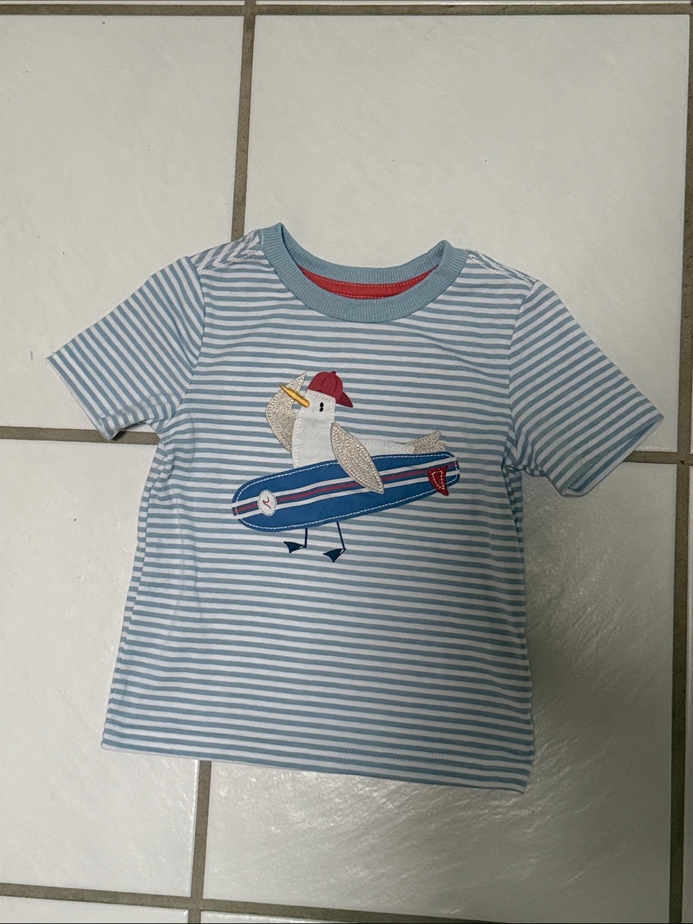 Tommy Bahama Light Blue & White Striped Seagull Surf Tee